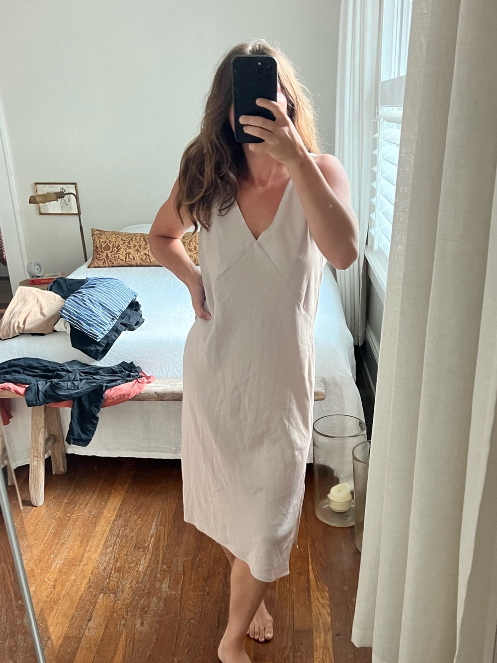 Women's Sleeveless V-Neck Slip Dress - Light Beige